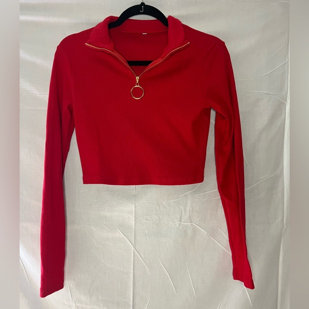 Women's Cropped 3/4 Zip Long Sleeve ● Red ● M